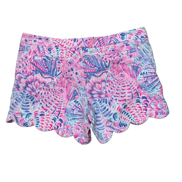 Lilly Pulitzer Buttercup Knit Scalloped Hem Shorts Raz Berry Sea You Soon Sz 14 - Picture 2 of 8